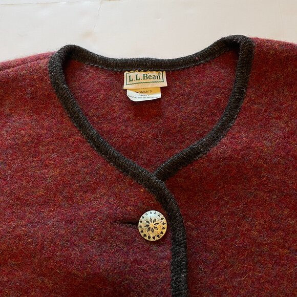 LL Bean Blazer Jacket Burgundy Button-Up Cardigan Wool Made In Austria VTG - Picture 3 of 15
